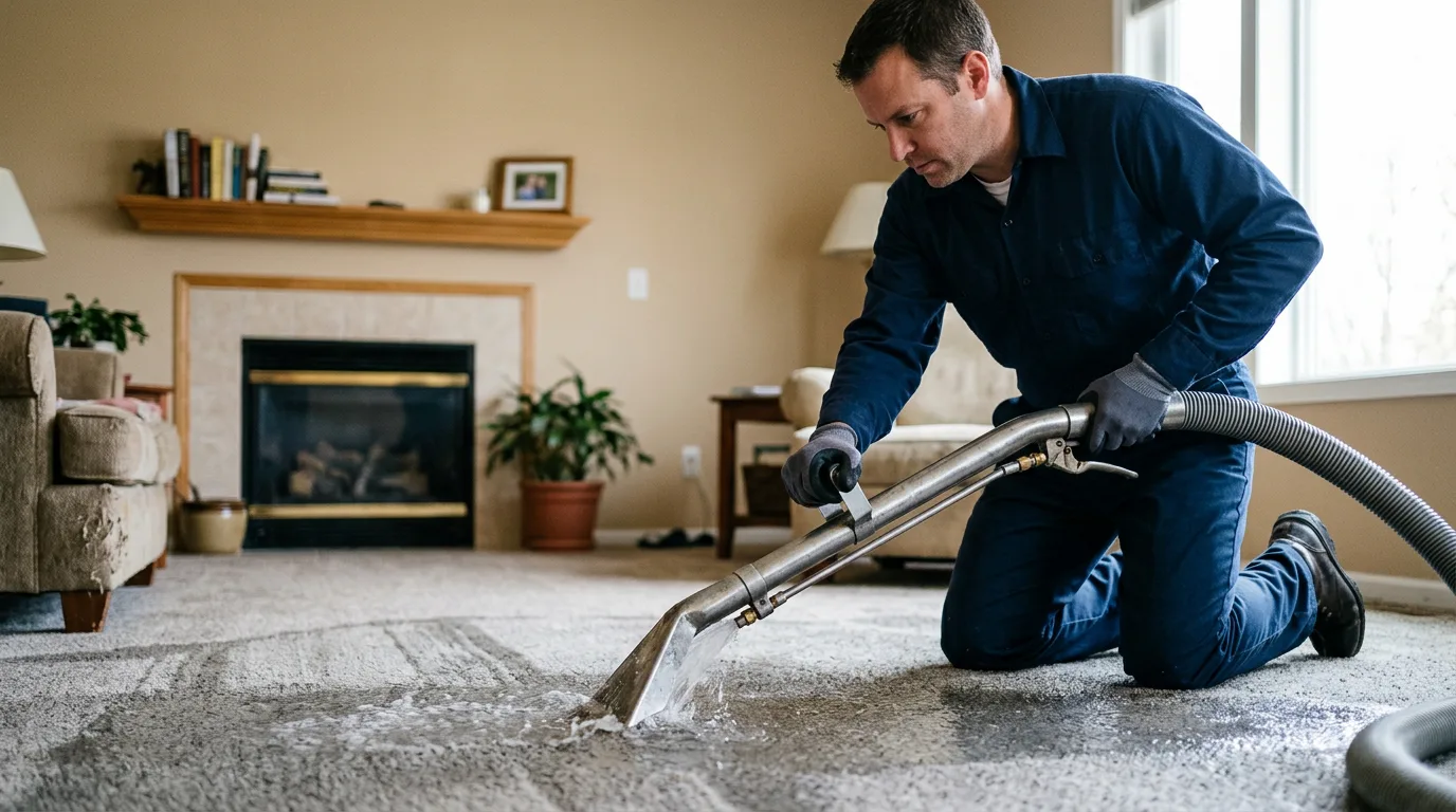 Water damage restoration technician working near Kingwood, TX